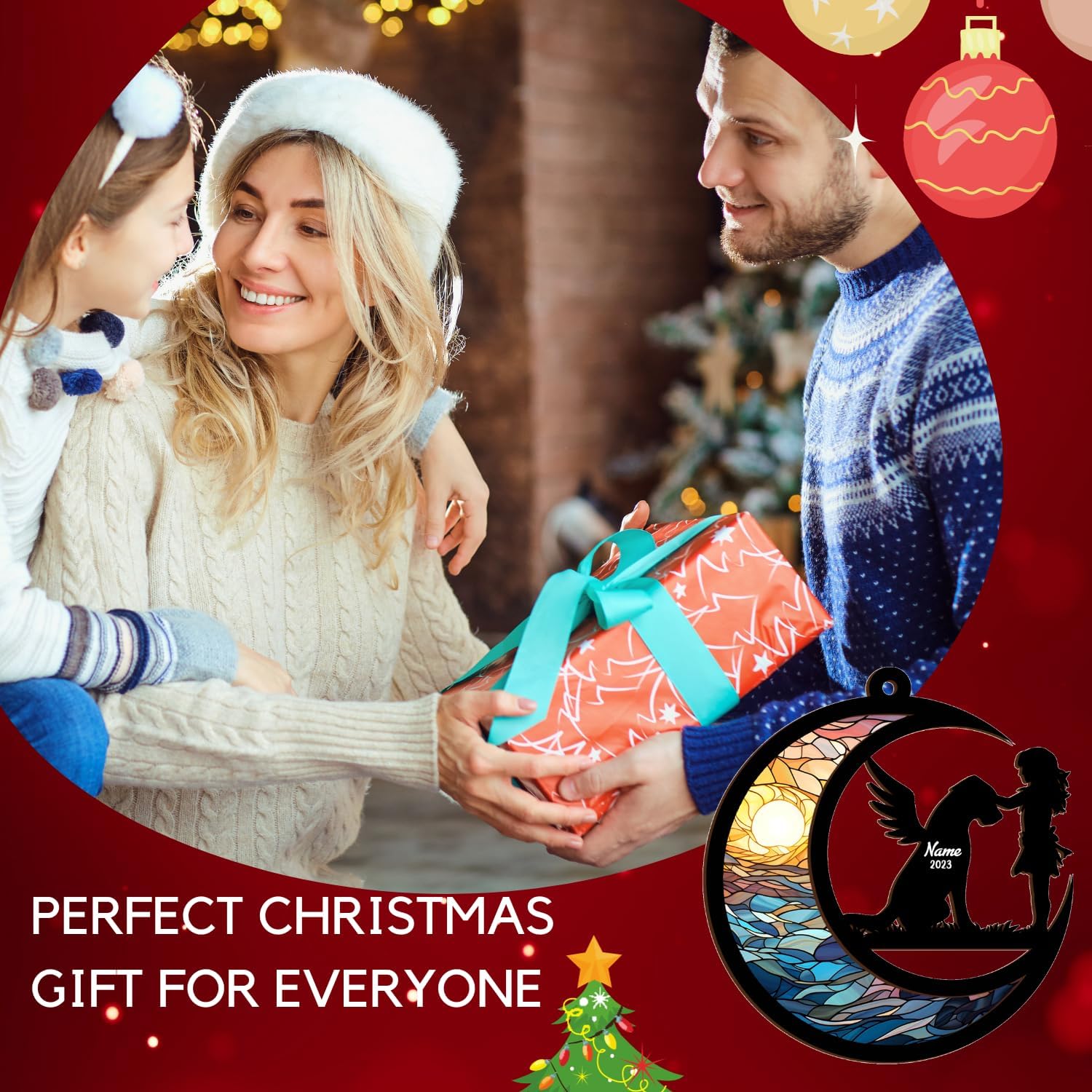 MAPrints Personalized Dog Ornament, Custom Dog Suncatcher Wood Memorial Ornament, Dog First Christmas Ornament 2024, Pet Wood Ornaments, Dog Memorial Gifts for Dog Lovers (Dog 8)