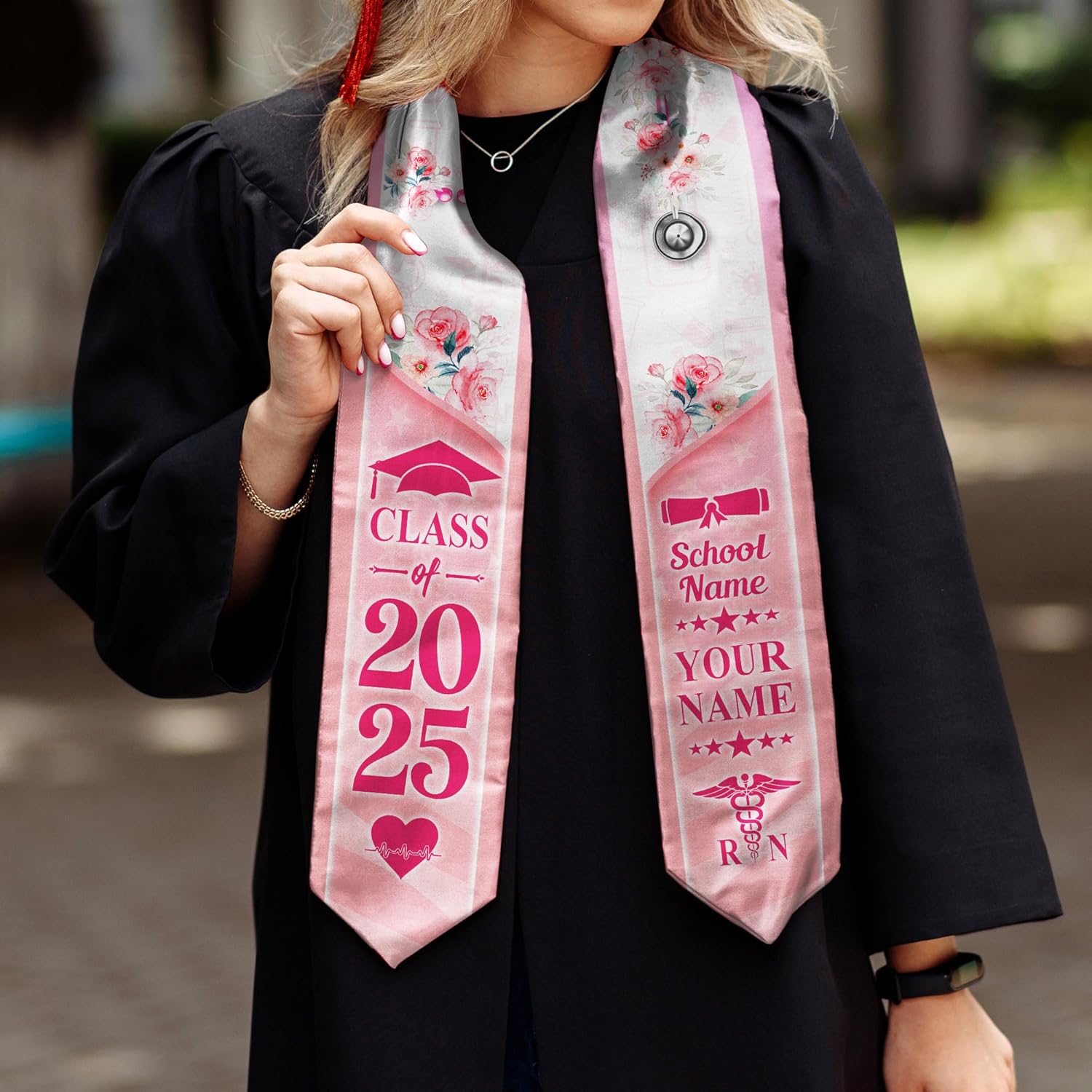 Pretyprints Custom Nurse Sash Graduation, RN Graduation Stole Gifts for Friends Nursing Student Senior Class Of 2025