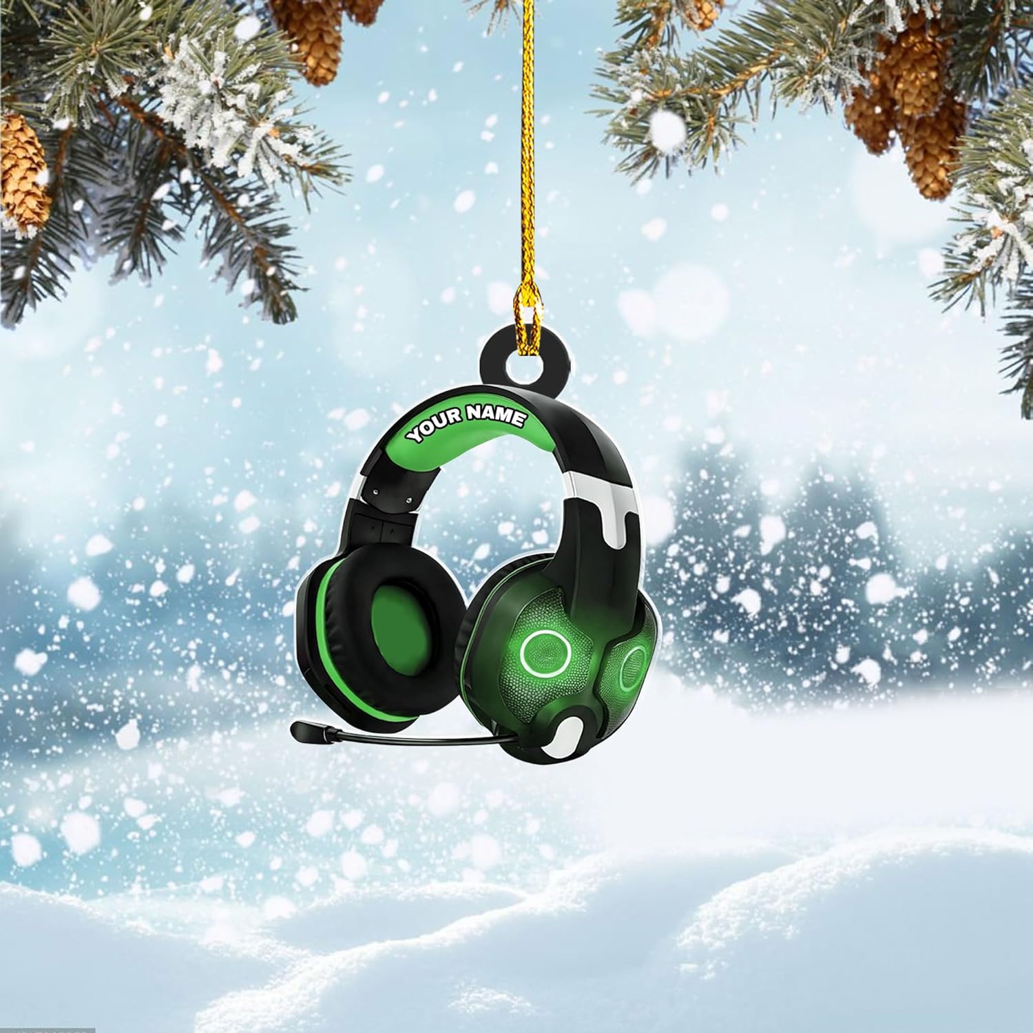 AOVL Custom Gaming Head Phones Ornaments 2024 Gaming Head Phones Light Christmas Ornament Gaming Headphone Flat Christmas Ornament Headphone Ornament Headphone Ornament Gift Christmas Tree Decor (HP1)