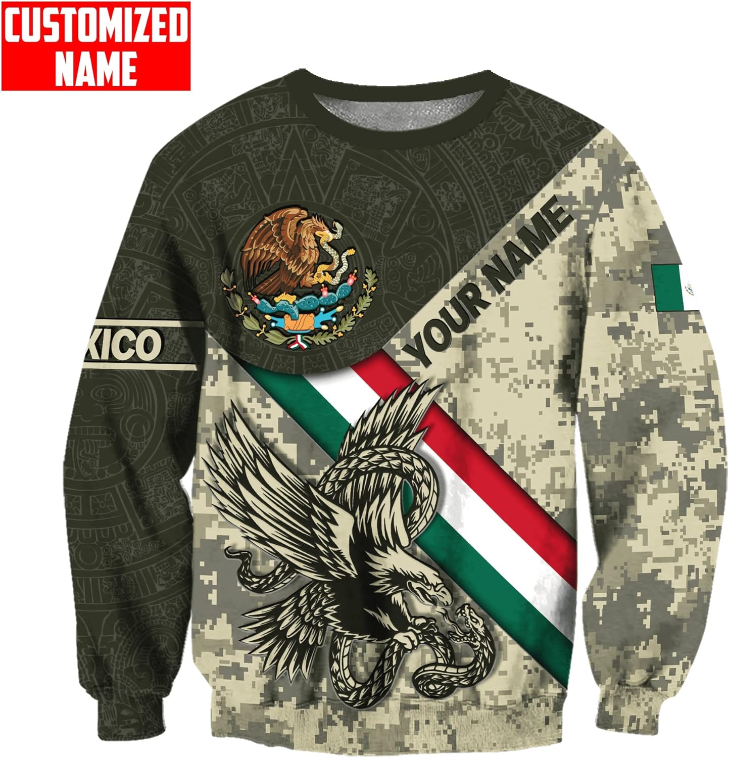 Mostprints Personalized Name Mexican Hoodie 3D, Customized Mexican Hoodies for Men, Unisex Mexico Hoodie, Mexico Hoodies for Men