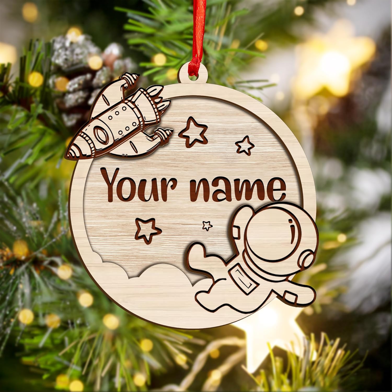 Personalized Astronaut Christmas Ornaments 2024, Rocket Spaceship Ornament, Astronaut Wood 2 layers Ornament, Galaxy Space Astronaut Ornament, Astronaut Resting On Moon Ornament (Astronaut 5)