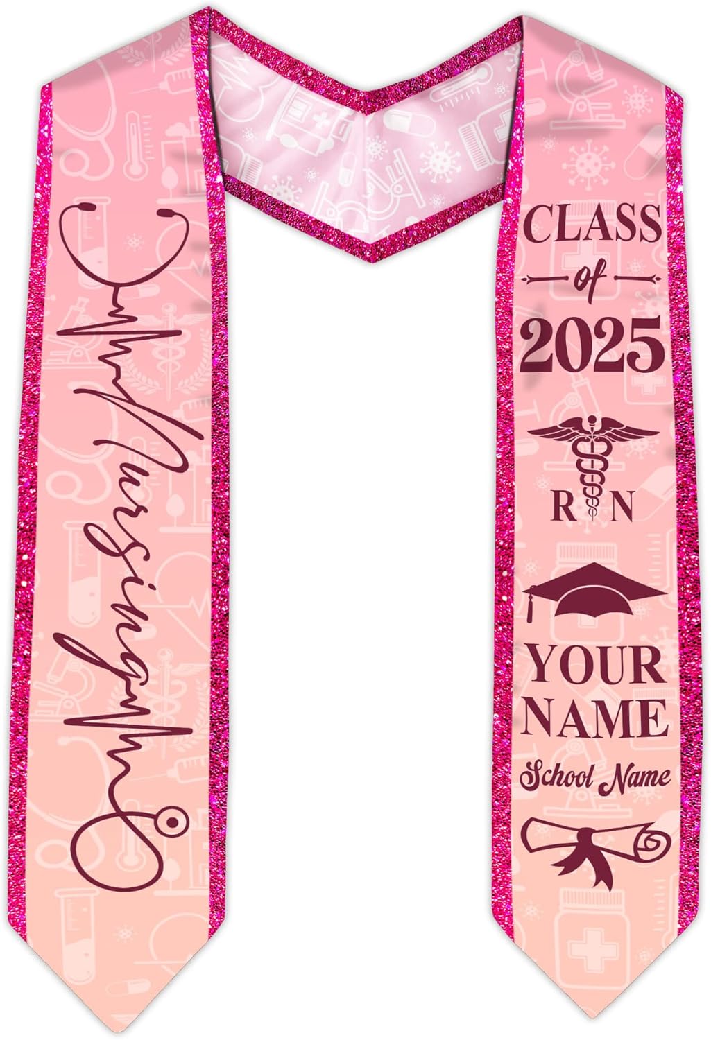 Pretyprints Custom Nurse Sash Graduation, RN Graduation Stole Gifts for Friends Nursing Student Senior Class Of 2025