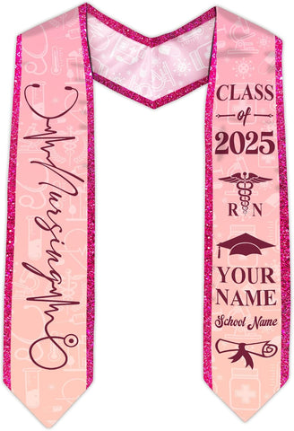 Pretyprints Custom Nurse Sash Graduation, RN Graduation Stole Gifts for Friends Nursing Student Senior Class Of 2025