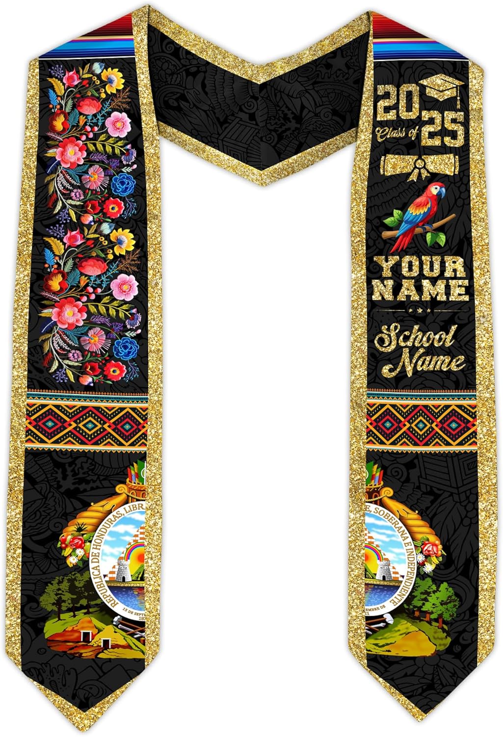 Pretyprints Honduran Graduation Sash, Custom Honduran American Flag Graduation Sash 2025, Honduras Graduation Stole
