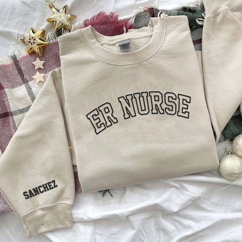 Custom Emergency Department Embroidered Crewneck Sweatshirt, Er Nurse Shirt, Emergency Nurse Hoodie, Er Nurse Gift, Rn Shirt (Cotton, SS400)