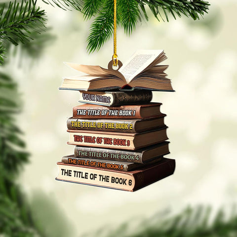 Personalized Book Title & Name, Customized Ornament Tree Gifts for Book Reading Lover Teacher Librarian School Librarian Assistant, Book Tree Ornament, Book Lover's Tree Ornament (Acrylic, Style 11)