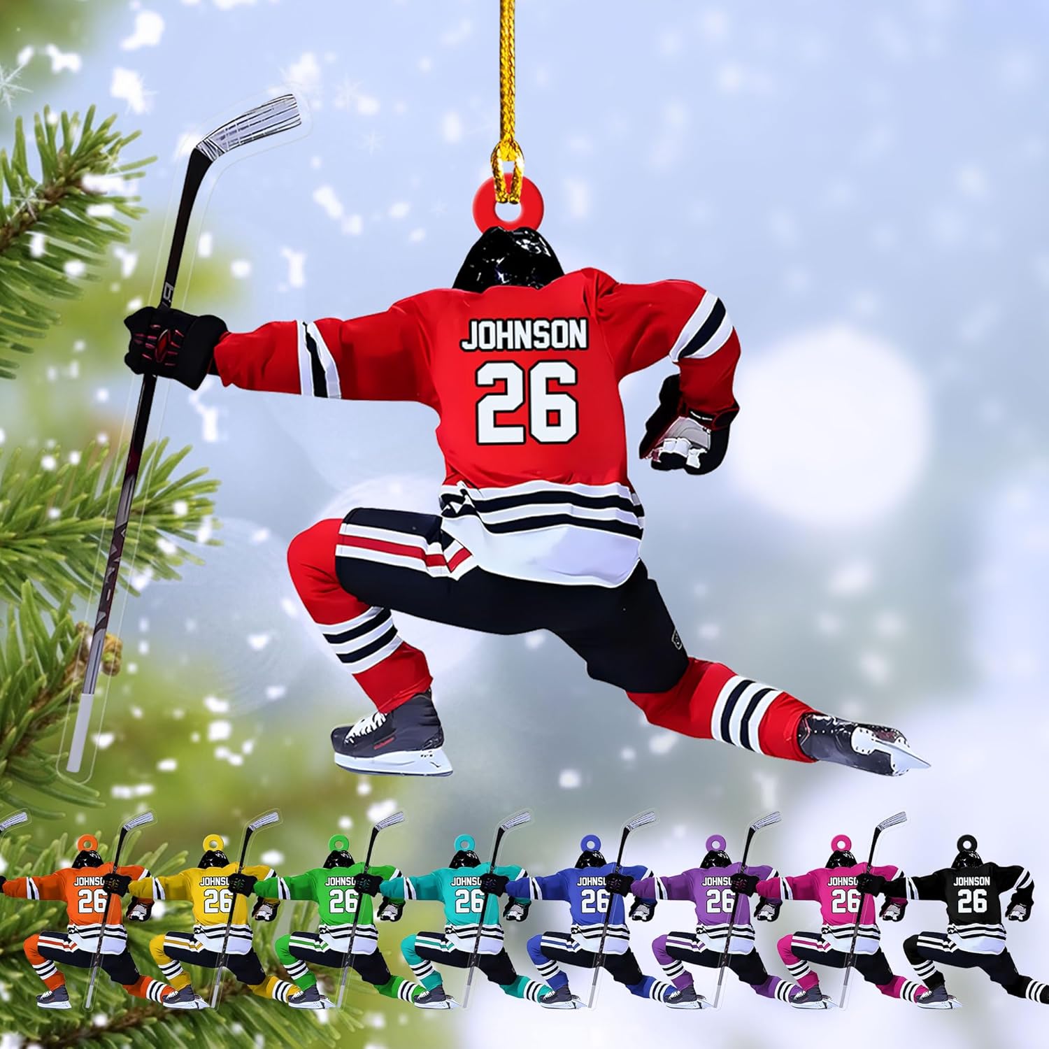 mostprints Personalized Hockey Christmas Ornament, Hockey Skates Helmet and Stick, Hockey Player Ornament, Hockey Ornaments, Gift for Hockey Lovers Hockey Ornament Christmas Decor (H1)