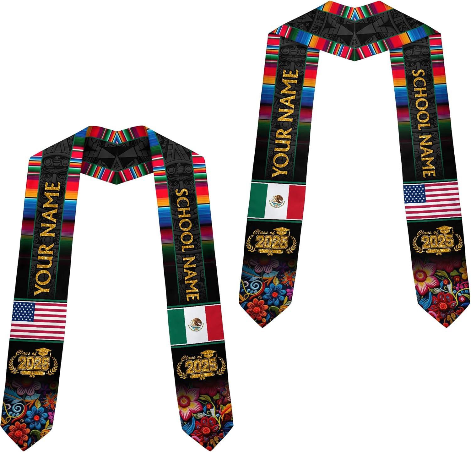 Custom Mexican Graduation Sash, Mexico Graduation Stole Customize Photo, Mexican American Flag Graduation Sash 2025