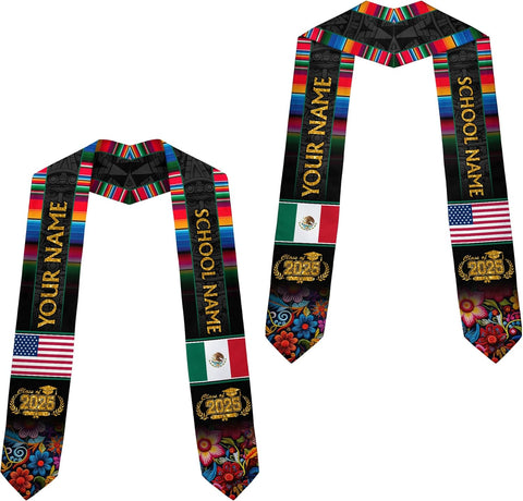 Custom Mexican Graduation Sash, Mexico Graduation Stole Customize Photo, Mexican American Flag Graduation Sash 2025