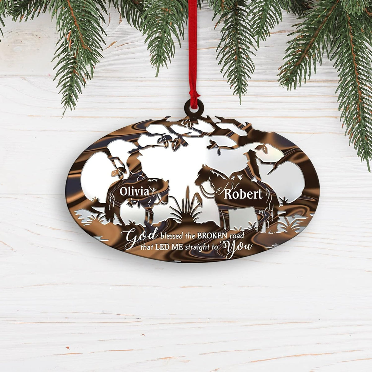 Artparel Personalized Cowboy Couple Ornament, Couple Riding Horses Godd Blessed Custom Christmas Ornament, Western Horseshoe Couple Ornament, Gift for Couple Cowboy, Horse Lovers Keepsake