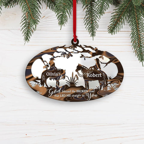 Artparel Personalized Cowboy Couple Ornament, Couple Riding Horses Godd Blessed Custom Christmas Ornament, Western Horseshoe Couple Ornament, Gift for Couple Cowboy, Horse Lovers Keepsake