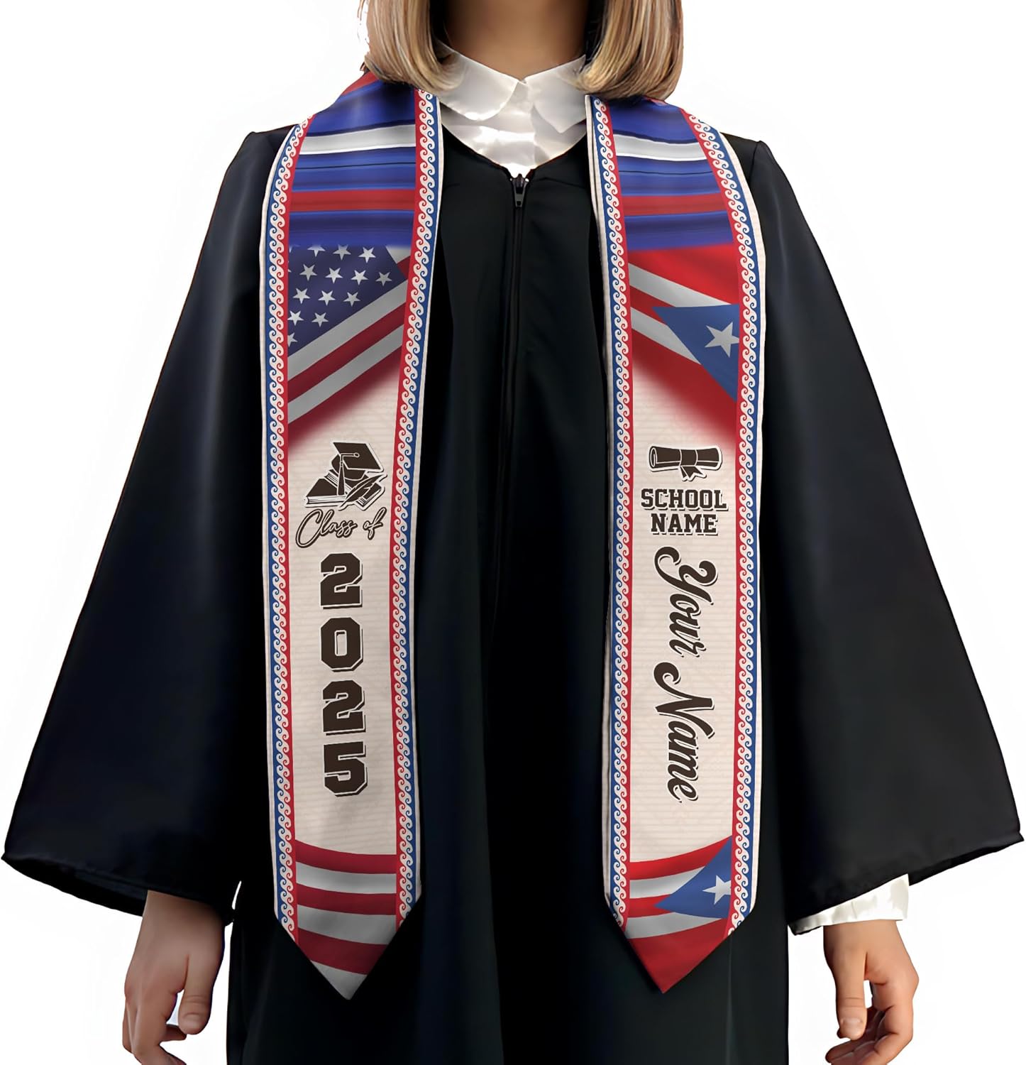 Personalized Puerto Rican Graduation Stole, Puerto Rican Graduation Sash 2025, Puerto Rico Graduation Sash