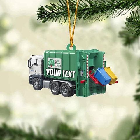AOVL Personalized Garbage Truck Ornament 2024 Green Garbage Truck Ornament Green Garbage Truck Christmas Ornament 2024 Trash Truck Ornament Xmas Custom Garbage Truck Hanging Christmas Ornament (GT3)