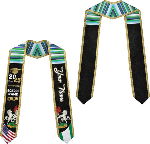 Pretyprints Custom Nigerian Graduation Sash, Nigeria Graduation Stole Customize, Nigerian American Flag Graduation Sash 2025