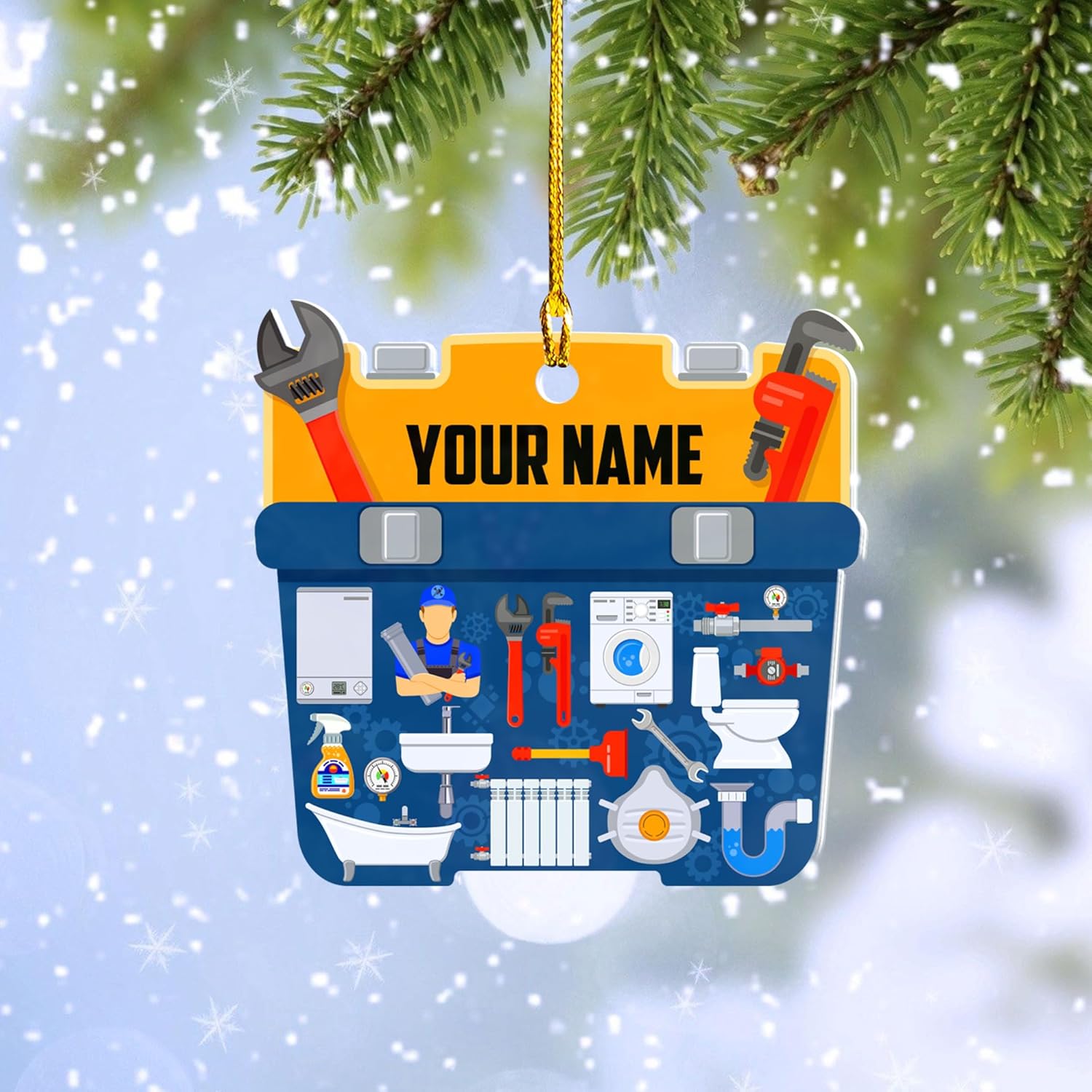 AOVL Plumber Ornament 2024 Plumber Christmas Ornaments Handyman Ornament Toolbox Christmas Ornament Tool Ornaments for Plumbers 2024 Handyman Ornaments Gifts (PL8)