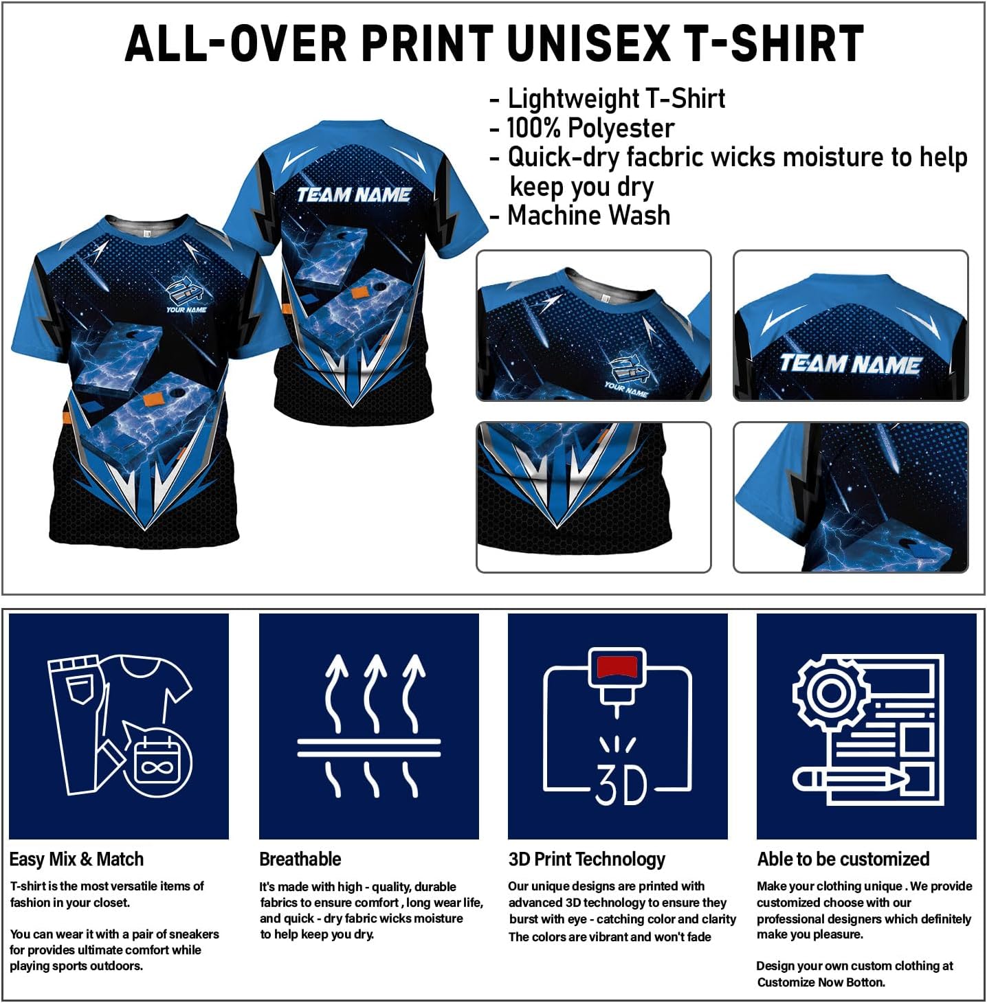 Artparel Personalized Cornhole 3D Player T-Shirt for Team Uniform Funny Gift Men Women