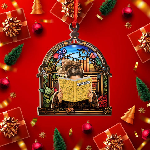 MAPrints Personalized Book Lovers Heart Ornament, Reading Book Xmas Suncatcher Ornament 2024, Bookshelf Ornament Gift for Her Librarian 2D Flat Printed Wood Book Lovers Ornament (Book 6)