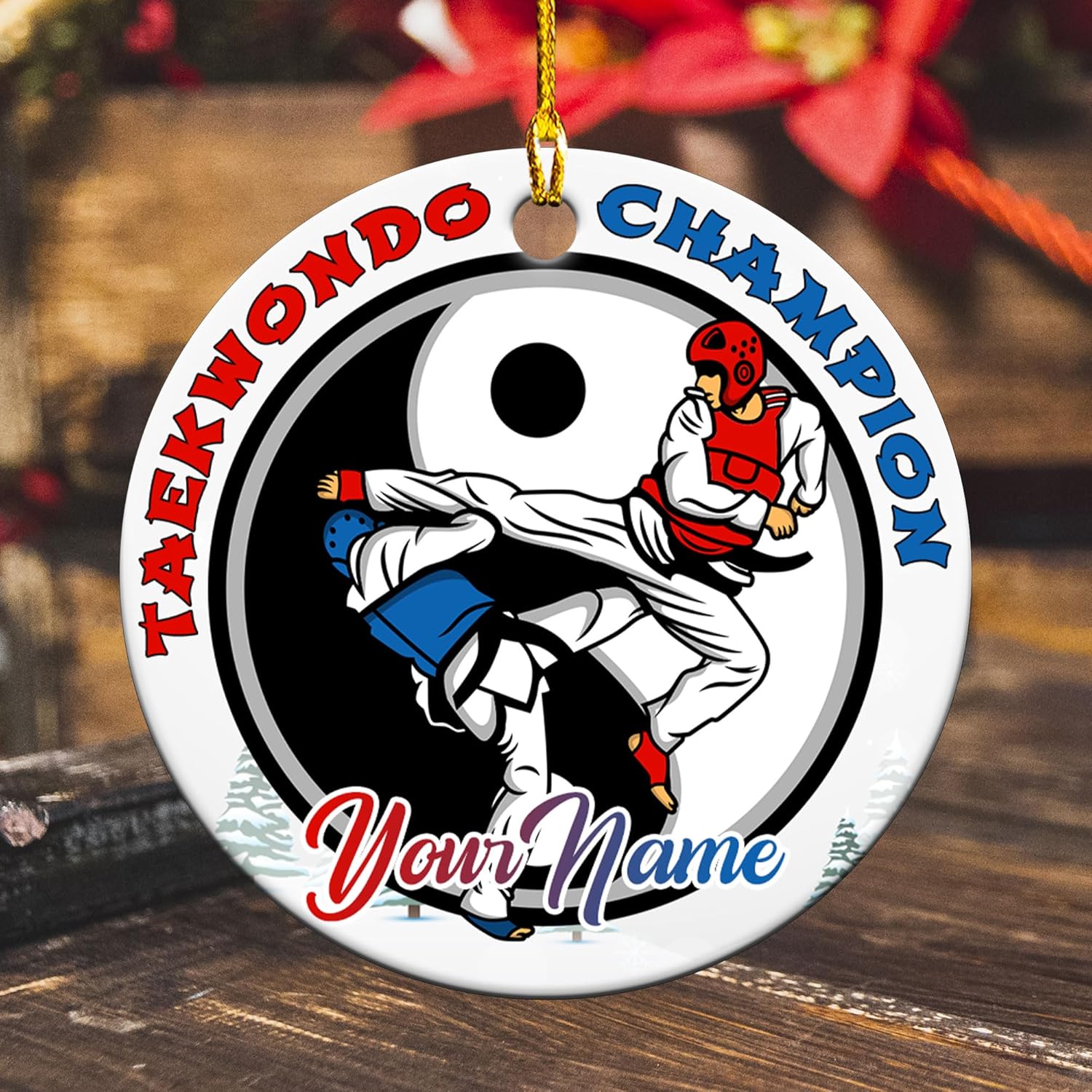 MAPrints Personalized Taekwondo Ceramic Ornament, 2024 Christmas Ornament Gifts, Custom Taekwondo Ornament Christmas Tree Decor, Karate Taekwondo Black Belt Ornament, Martial Arts Gift (TWD 1)