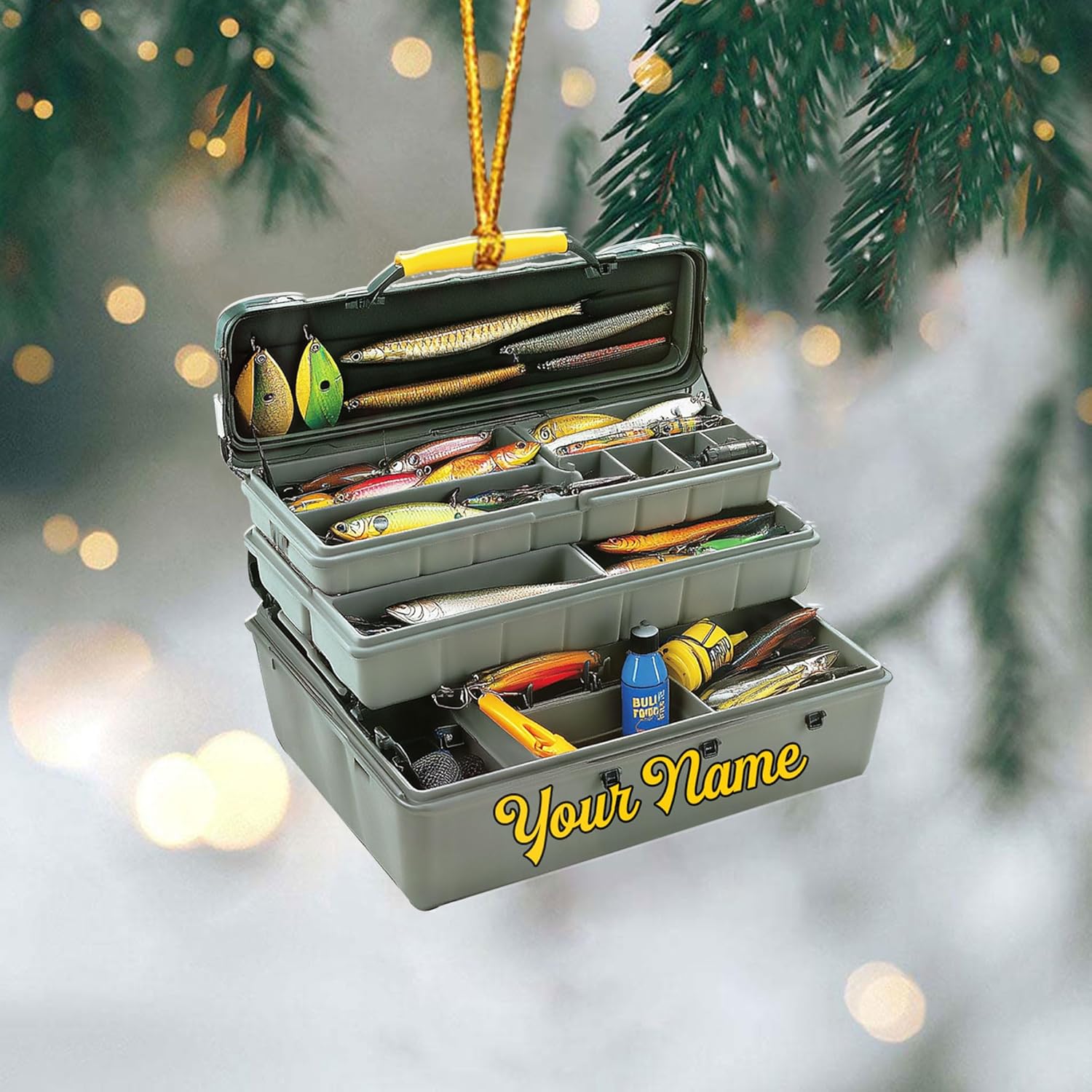 Royal Fight Custom Fishing Tackle Box Ornaments 2024 Fishing Ornaments for Christmas Tree Christmas Ornaments Fishing Fisherman Ornament Bass Fish Ornament Fishing Decorations Flat Ornaments (FTB11)