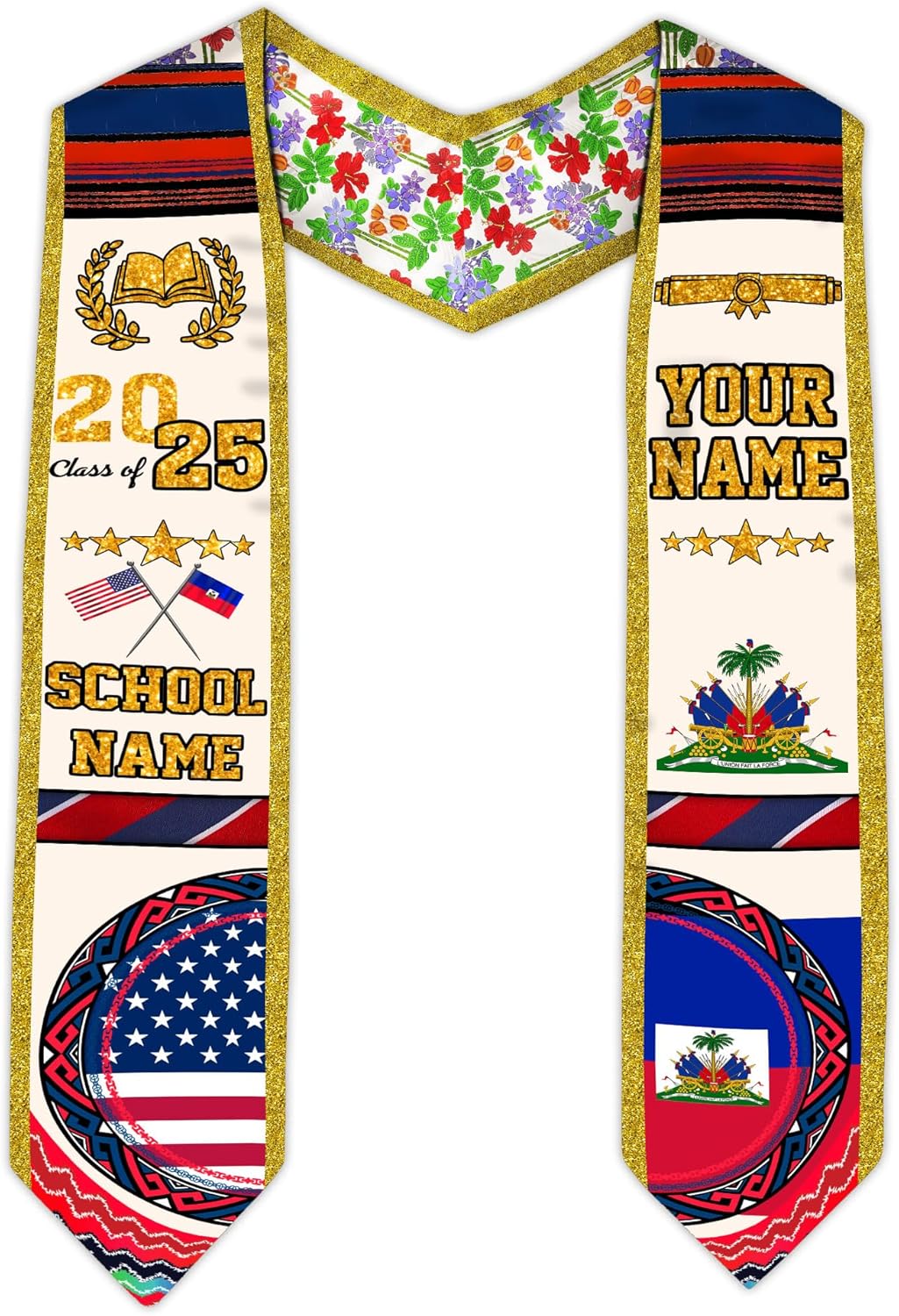 Pretyprints Haitians Graduation Sash, Haiti Graduation Stole Custom, Personalized Haitians American Flag Graduation Sash 2025