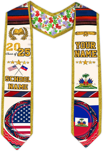 Pretyprints Haitians Graduation Sash, Haiti Graduation Stole Custom, Personalized Haitians American Flag Graduation Sash 2025