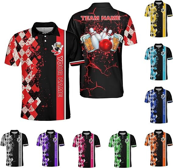 Mostprints Custom 3D Bowling Polo Shirts Personalized Jersey Men Women Team Name Unisex Bowling Shirt Jerseys