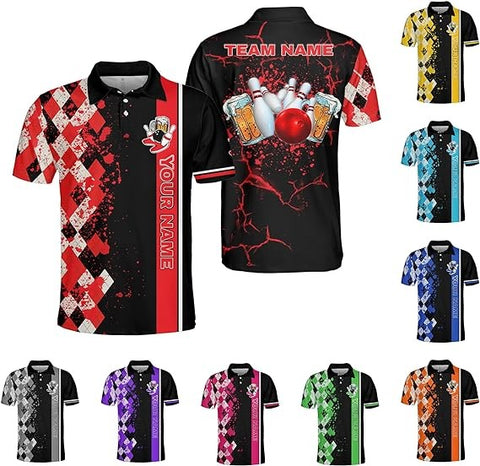 Mostprints Custom 3D Bowling Polo Shirts Personalized Jersey Men Women Team Name Unisex Bowling Shirt Jerseys