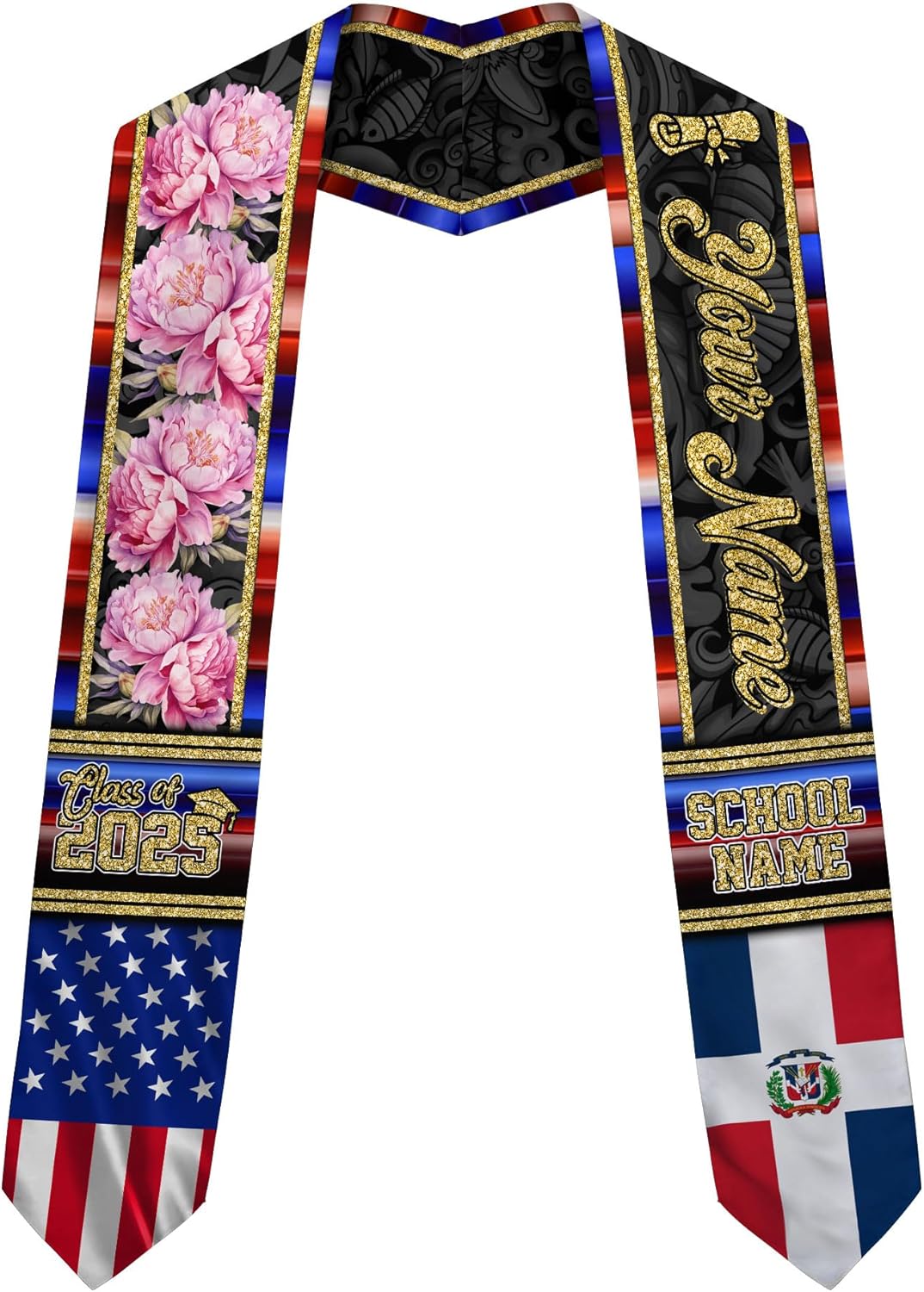 Pretyprints Custom Dominican Sash Graduation, Dominicans Flag Graduation Sash 2025, Dominican Republic Graduation Stole
