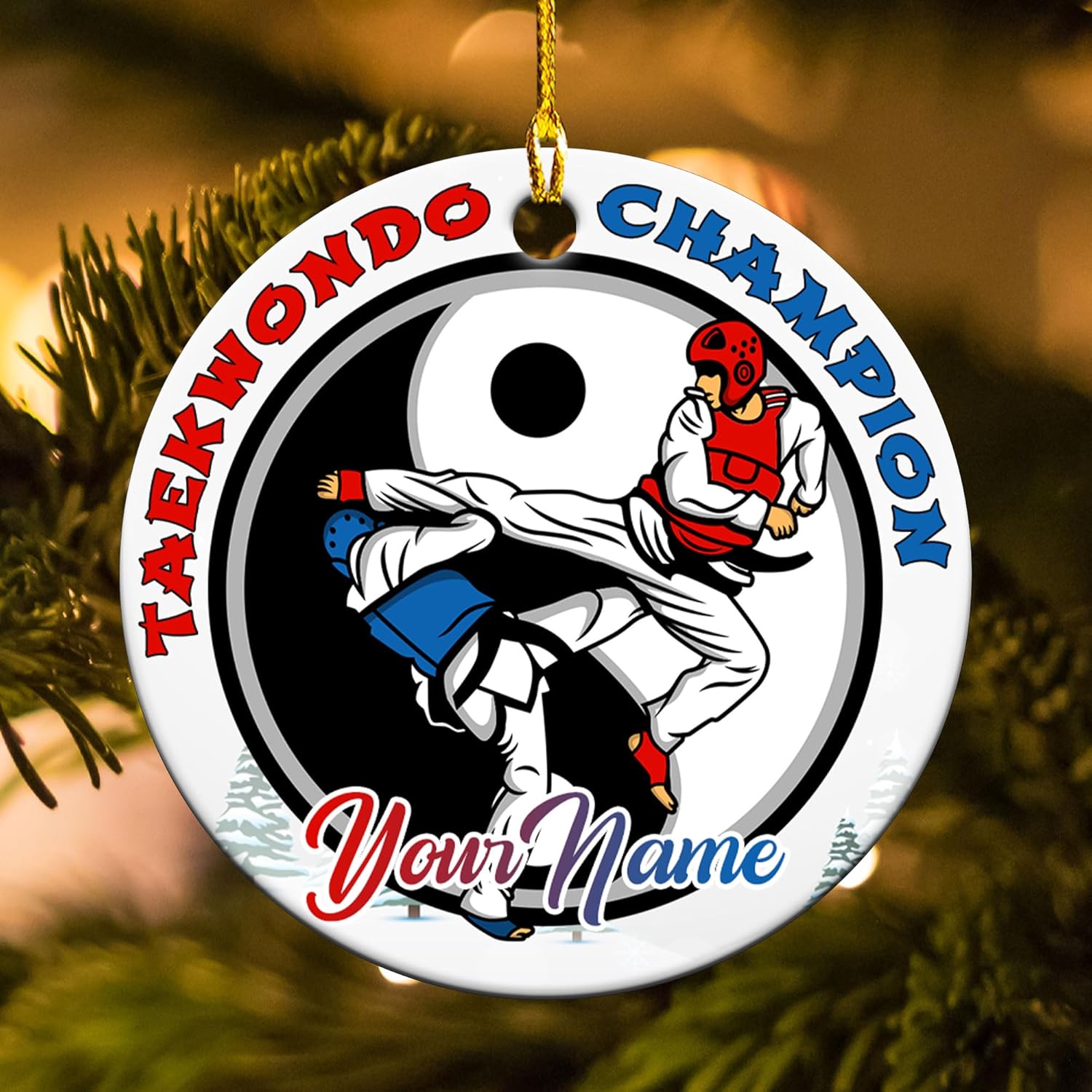 MAPrints Personalized Taekwondo Ceramic Ornament, 2024 Christmas Ornament Gifts, Custom Taekwondo Ornament Christmas Tree Decor, Karate Taekwondo Black Belt Ornament, Martial Arts Gift (TWD 1)