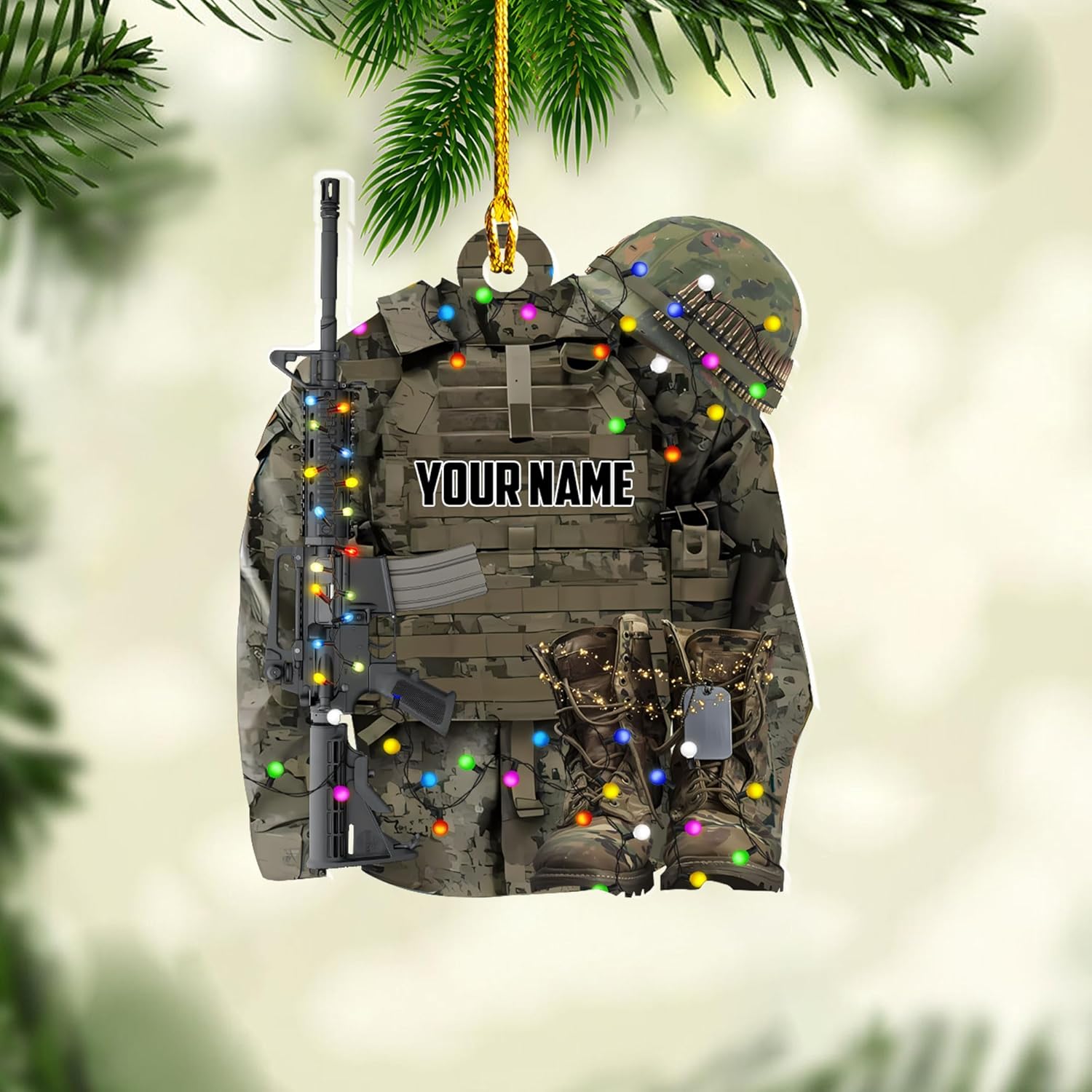 Personalized Name Us Veteran Christmas Ornament Flat Shape, Us Army Christmas, Military American Soldier Wood Flat Cutprints Christmas Ornament Gift for Veterans Custom Ornaments (Army5)