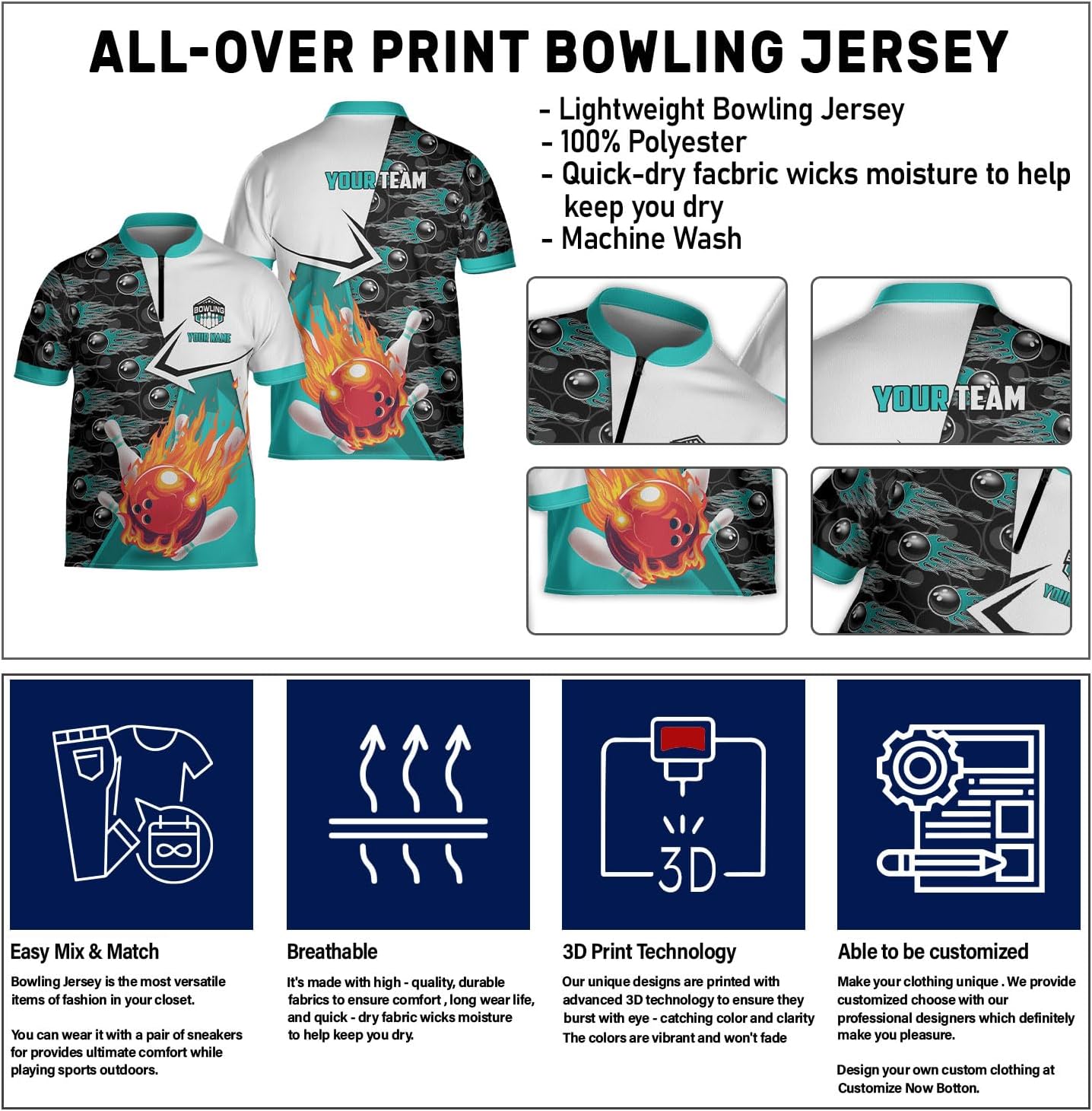 Pretyprints Personalized Name Bowling Baseball Jersey, Bowling Shirts for Men, Bowling Jerseys for Team, Bowling Shirts