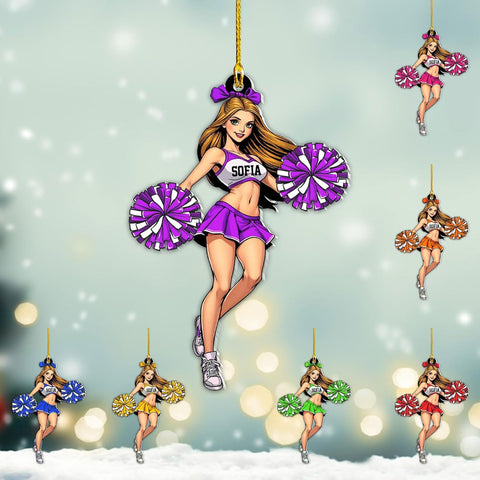 MAPrints Personalized Cheerleader Christmas Ornament 2024, Cheerleading Stuff Ornament, Cheer Captain Ornament, Cheer Girl Dancer Cheerleading with Real Red Pompom Ornament for Xmas Tree (Cheer 3)
