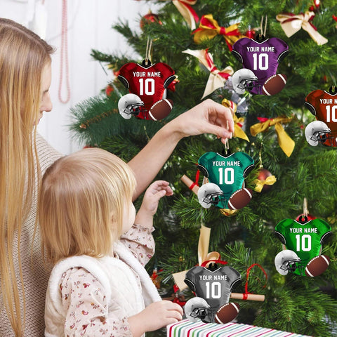 MoonArt Personalized Name Football Ornaments 2023, Customized Football Christmas Ornaments Wood Ornament Christmas Tree Hanging Ornament Pine Tree Decorations for Kid Couple Friends Family, Red (FB13)