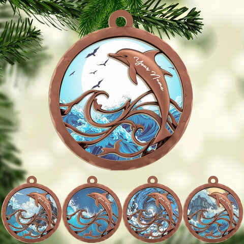 Personalized Dolphin Christmas Suncatcher Ornament, Dolphin Ocean Theme Christmas Tree Decorations, Cute Beach Animal Ornaments, Coastal Ornaments, Dolphin Lovers, Dolphin Gifts (Dolphin 4)