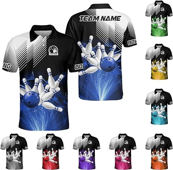 Mostprints Custom 3D Bowling Polo Shirts Personalized Jersey Men Women Team Name Unisex Bowling Shirt Jerseys