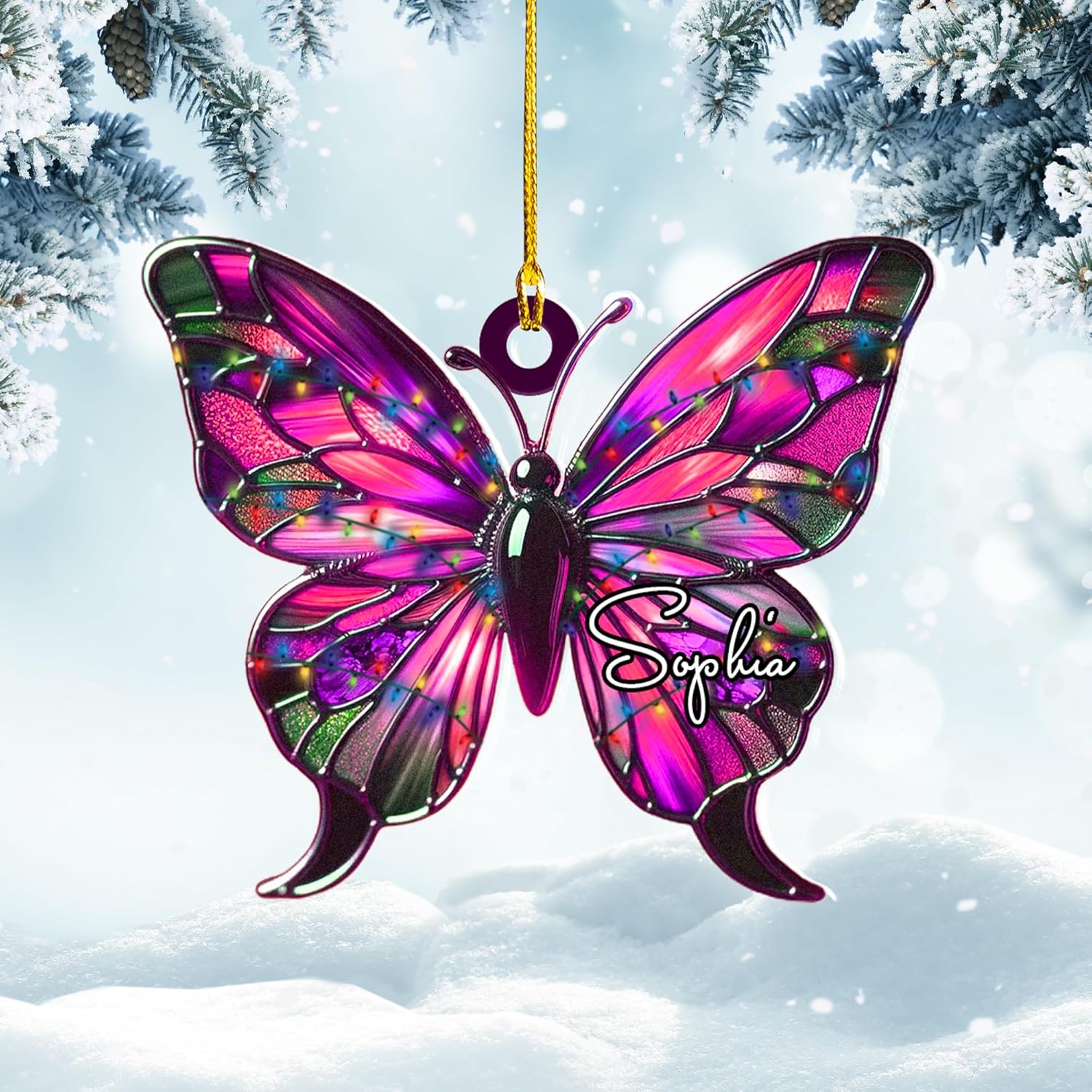 Podagree Personalized Butterfly Ornament, Butterfly Christmas Tree Decorations, Stained Glass Hanging Ornaments, Butterfly Suncatcher Lovers Gifts, Christmas Decor Home (BT7)