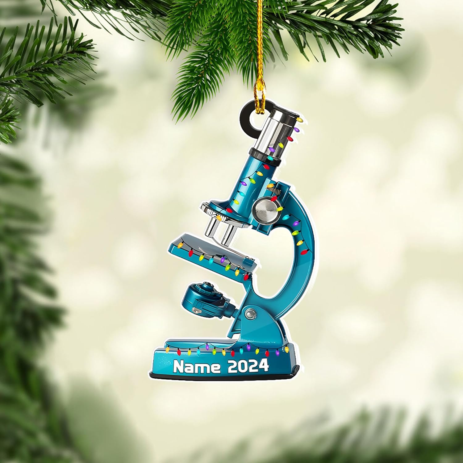Artparel Custom Medical Microscope Ornament Microscope Ornament with Name Microscope Science Medical Ornament Medical Microscope Ornaments for Christmas Tree (MM6)