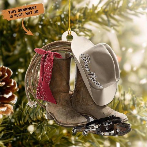 Royalbro Personalized Cowboy Christmas Ornaments, Cowboy Boots and Hat Ornament for Cowboy, Saddle Ornament, Cowboy Cowgirl Horseback Riding Ornament Tree Hanging Ornament (CB 10)