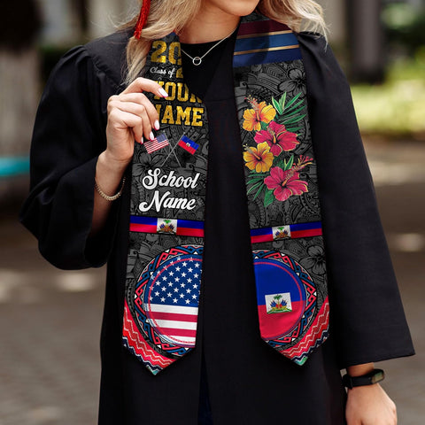 Pretyprints Haitians Graduation Sash, Haiti Graduation Stole Custom, Personalized Haitians American Flag Graduation Sash 2025