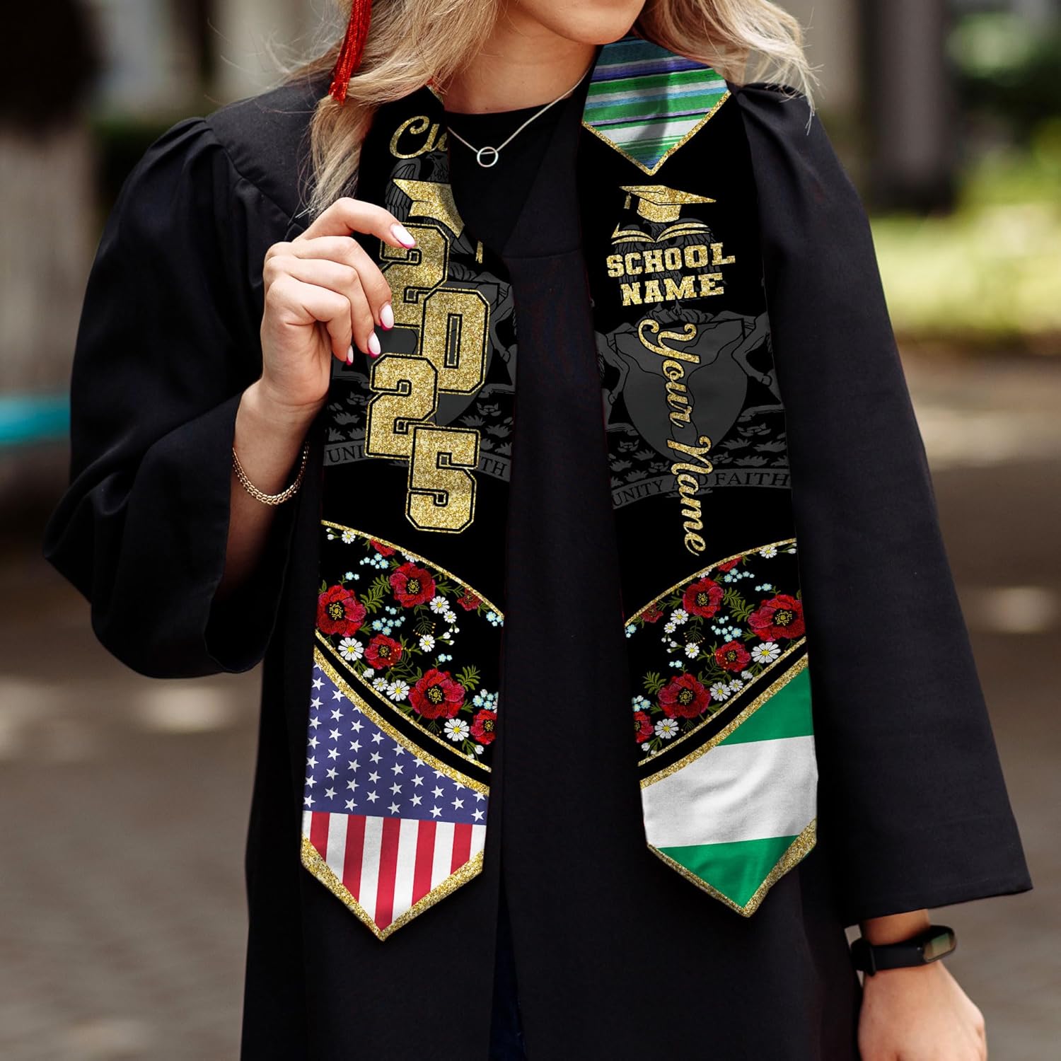 Pretyprints Custom Nigerian Graduation Sash, Nigeria Graduation Stole Customize, Nigerian American Flag Graduation Sash 2025