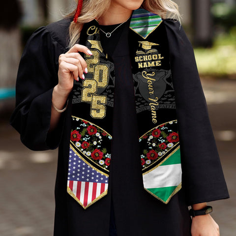 Pretyprints Custom Nigerian Graduation Sash, Nigeria Graduation Stole Customize, Nigerian American Flag Graduation Sash 2025