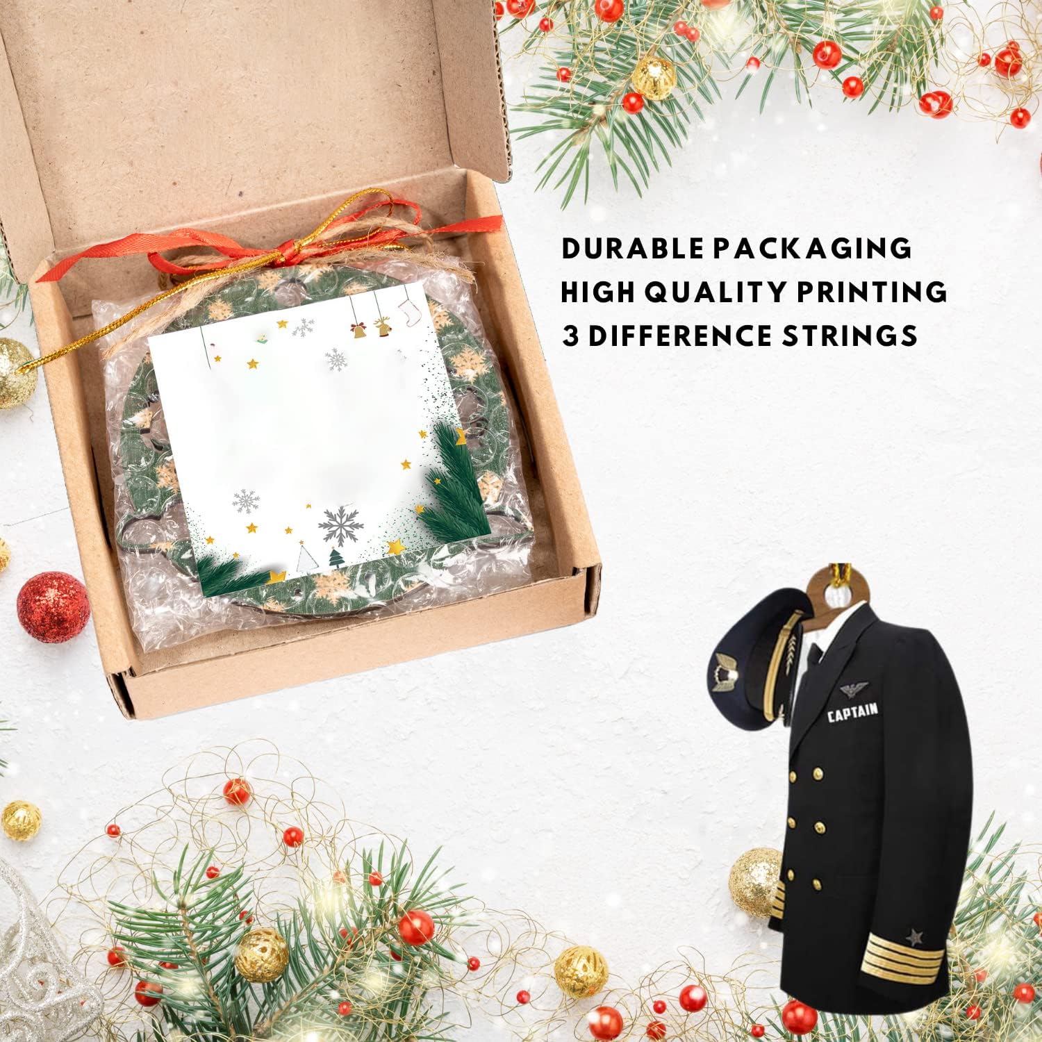 Suseaz Personalized Pilot Christmas Ornament, Pilot Ornament, Pilot Uniform Ornament, Gifts for Pilot Lovers, Pilot Tree Ornament, Husband, Him, Christmas Tree Ornament Hanging Decor