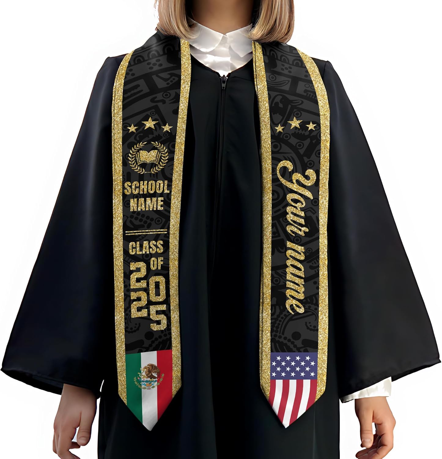 Custom Mexican Graduation Sash, Mexico Graduation Stole Customize Photo, Mexican American Flag Graduation Sash 2025