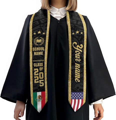 Custom Mexican Graduation Sash, Mexico Graduation Stole Customize Photo, Mexican American Flag Graduation Sash 2025