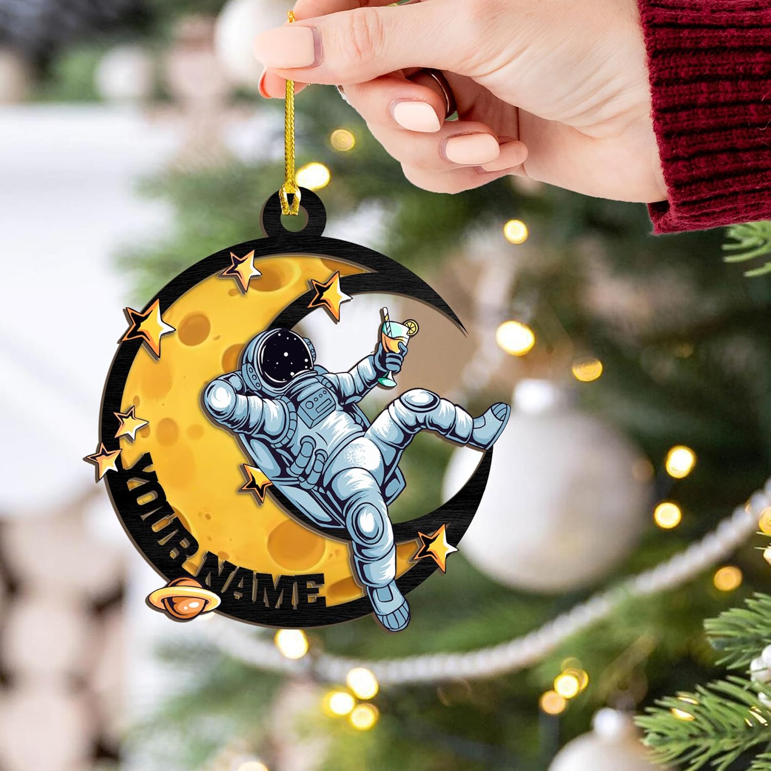 Personalized Astronaut Christmas Ornaments 2024, Rocket Spaceship Ornament, Astronaut Suncatcher Ornament, Galaxy Space Astronaut Ornament, Astronaut Resting On Moon Ornament (Astronaut 1)