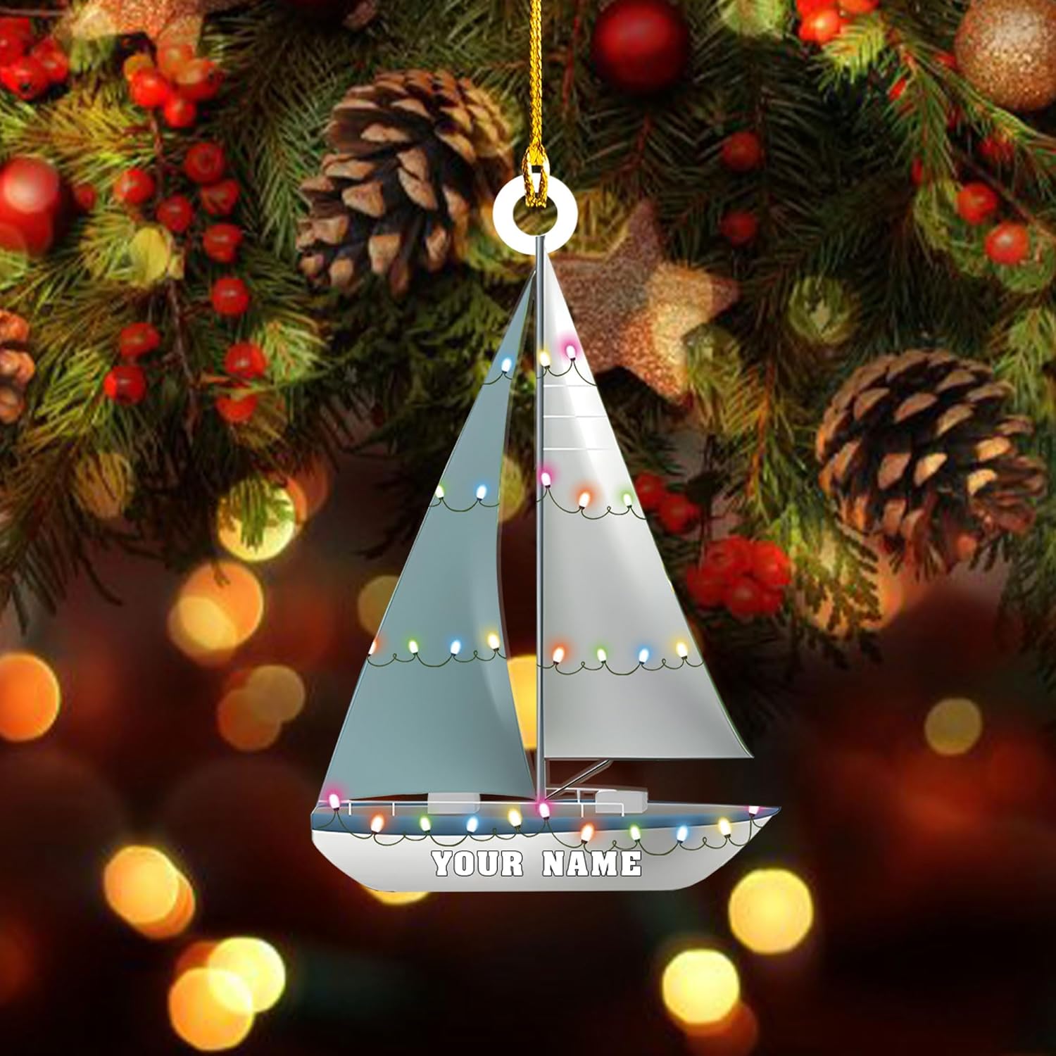 Tinoshop Personalized Sailboat Christmas Ornament, Custom Sailboats 2D Flat Ornament, Sailboat Christmas Ornament, Sailboats Christmas Tree Ornament, Hanging Decor Christmas Ornament 2024 (ON279)