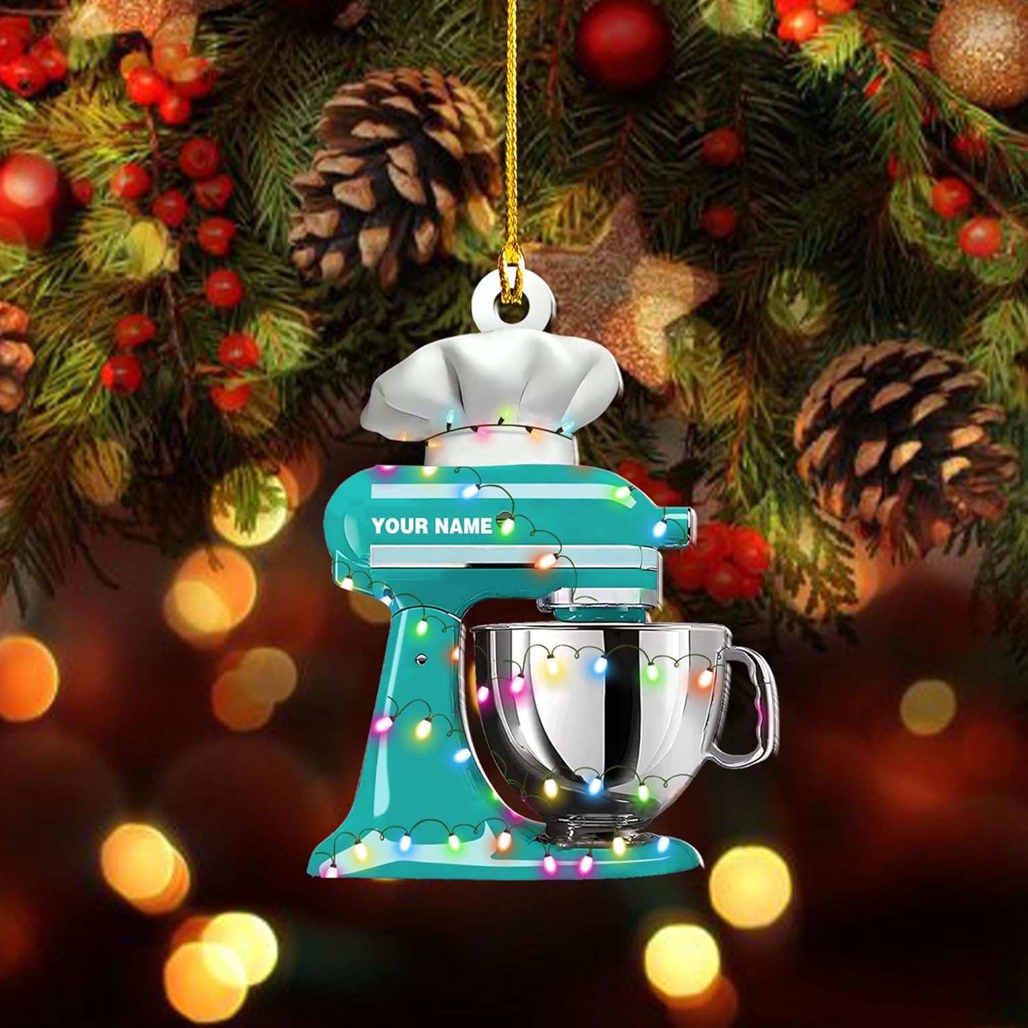 Royal Fight Personalized Baking Christmas Ornament Baking Ornaments Love Baking Christmas Tree Ornament Baking Mixer with String Lights Baker Gift Baker Ornament Tree Hanging Décor (Baking 1)