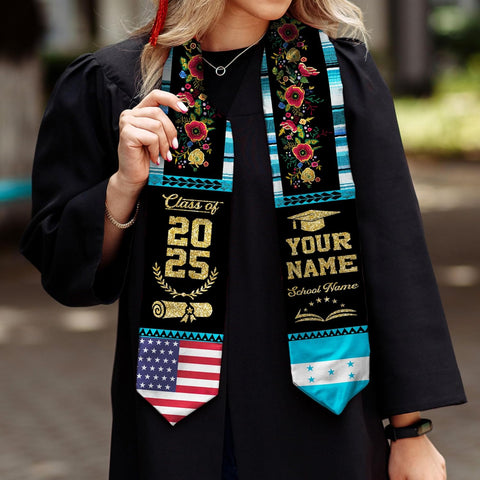 Pretyprints Honduran Graduation Sash, Custom Honduran American Flag Graduation Sash 2025, Honduras Graduation Stole