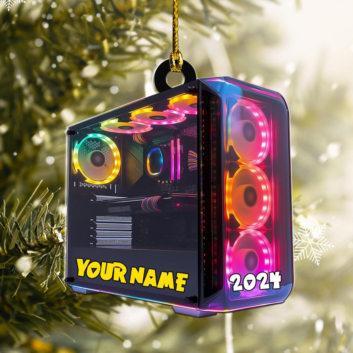 Podagree Personalized Name PC Computer Ornament Christmas, Shape Flat Christmas Ornament for Gamer, Gaming Gamer Christmas Ornament Gift for Boys, PC Game Player Decoration with Custom Name (CP17)