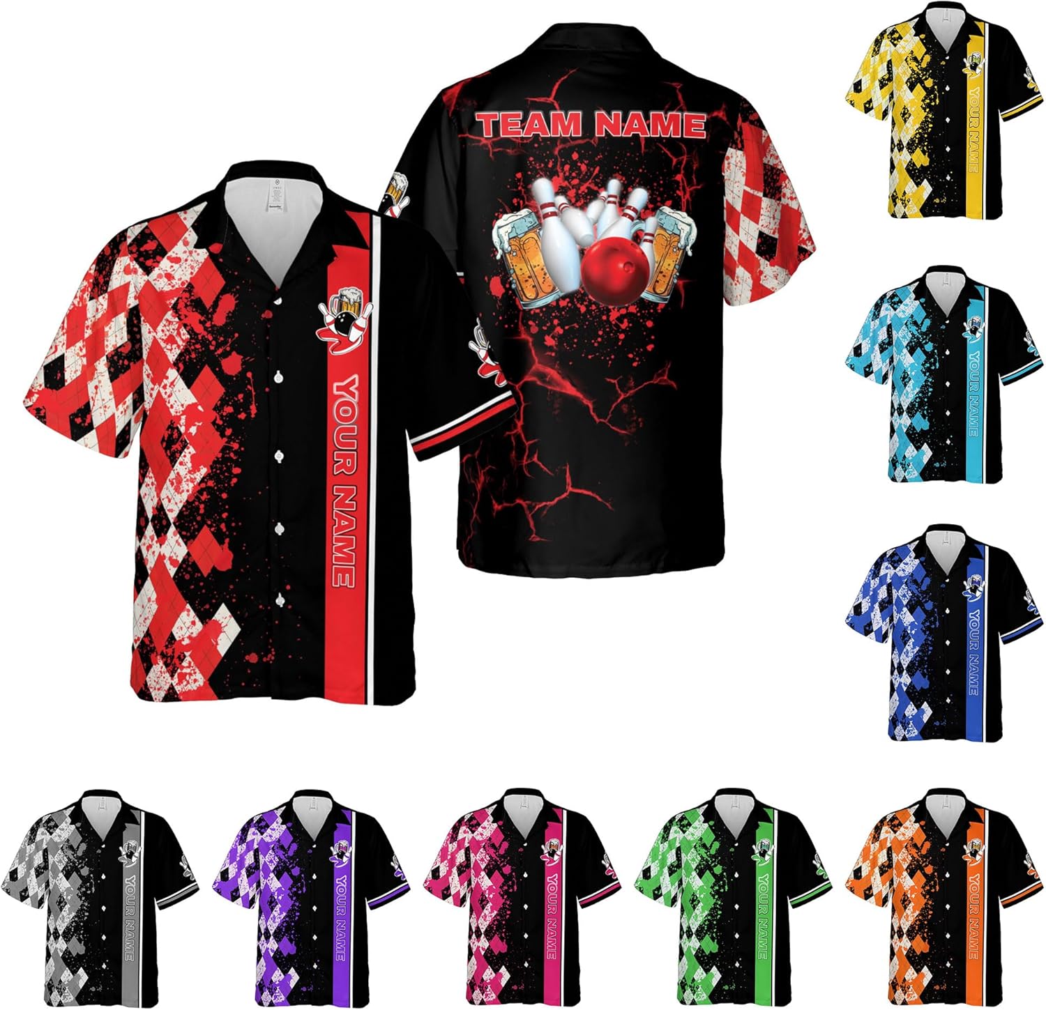Pretyprints Custom Bowling Hawaiian Shirt 3D Men Women Personalized Button Down Short Sleeve Team Gifts Lover